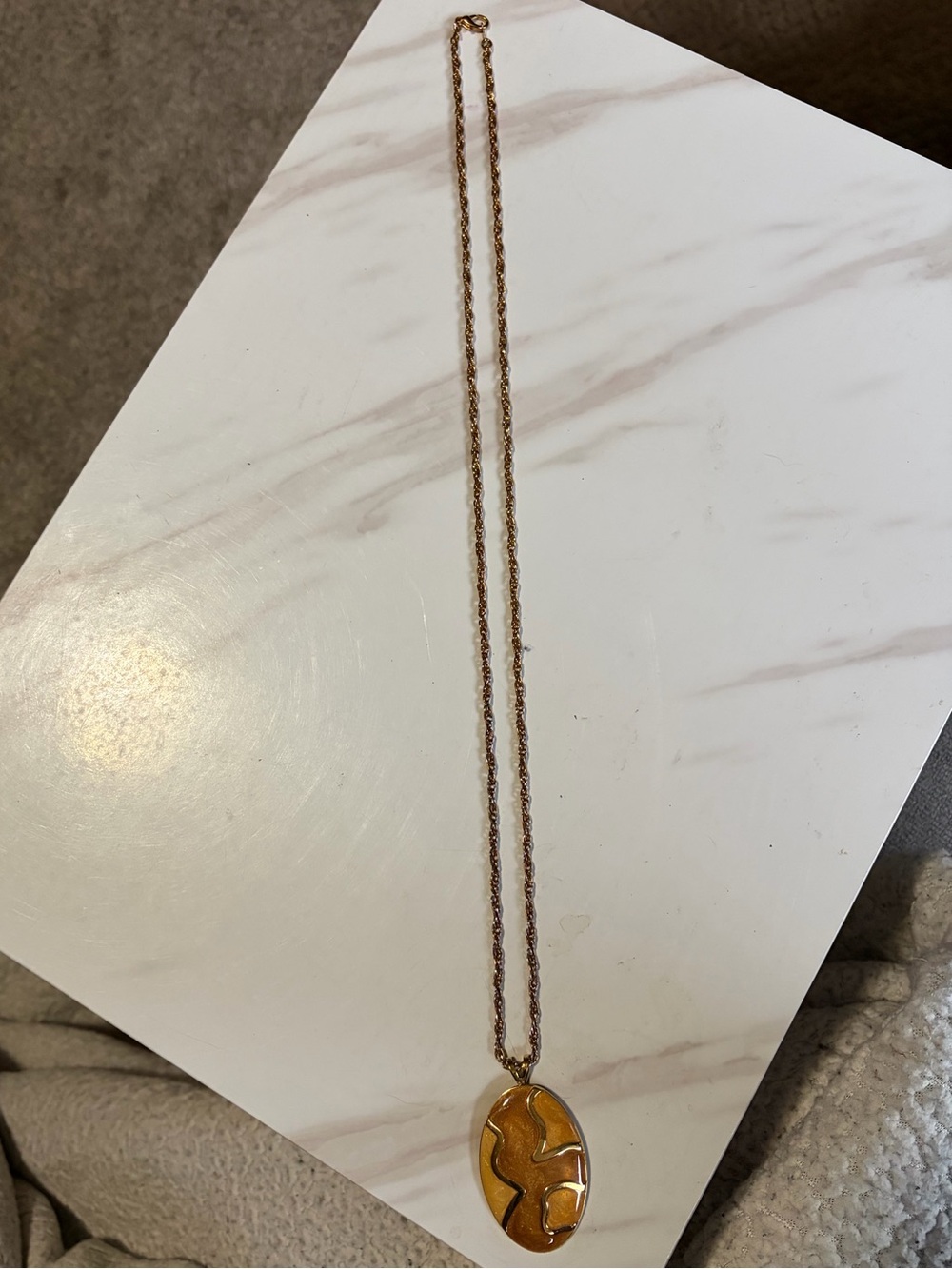 2/$35 Gold-Tone Pendant Necklace with Amber Resin Inlay